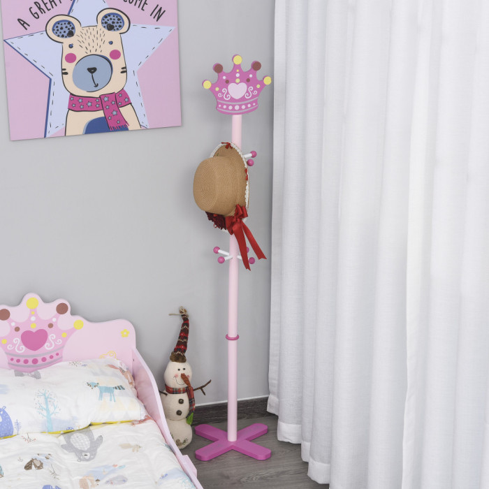 HOMCOM Suport pentru haine pentru copii design coroană bază formă X 8 c&acirc;rlige roz
