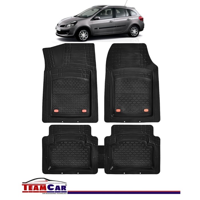 Covorase Auto TeamCar&reg; Tip Tavita Compatibile Renault Clio III Grandtour Break (2007-2014) Negru Material Rezistent