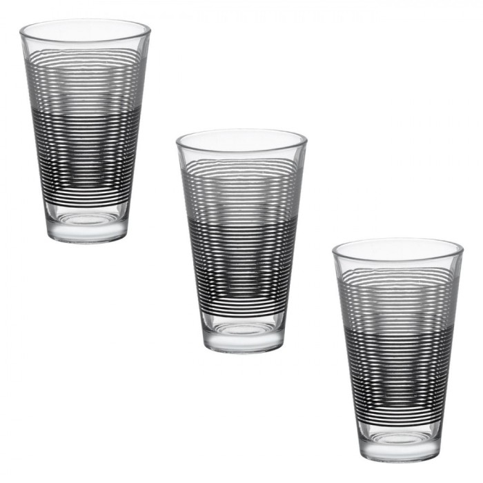 Set 3 Pahare Apă, &quot;Lines&quot;, Sticlă Transparentă, Capacitate 330 ml, Multicolor