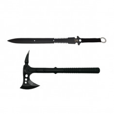 Set topor si sabie de vanatoare, IdeallStore®, otel inoxidabil, negru, 39 cm