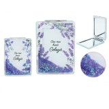 Cumpara ieftin Oglinda dubla, model floral violet, Cea mai buna Colega, efect de lupa, 8.5x6 cm