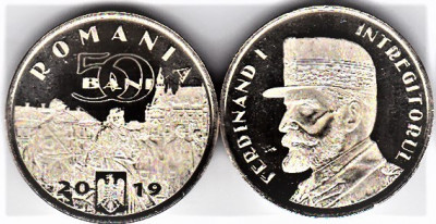 Moneda 50 bani 2019 comemorativa UNC din fisic regele Ferdinand foto