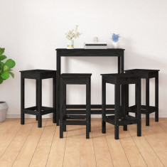 vidaXL Set mobilier de bar, 5 piese, negru, lemn masiv de pin