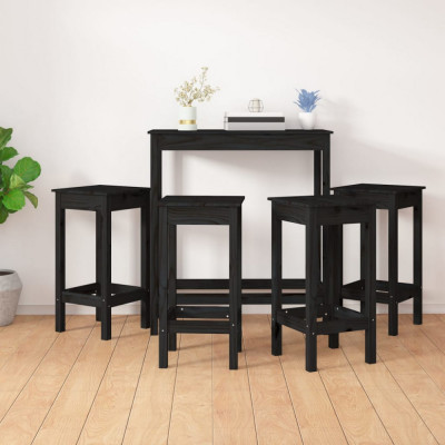 vidaXL Set mobilier de bar, 5 piese, negru, lemn masiv de pin foto