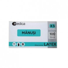 Manusi de examinare din latex, pudrate, Marimea XS, 100 buc, Medica