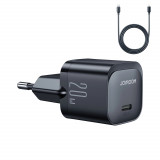 &Icirc;ncărcător mini USB C 20W PD cu cablu USB C - Lightning JR-TCF02 - negru Joyroom