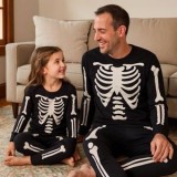 Set Pijama de Halloween din Bumbac Negru cu Model Schelet Alb, CMCLASS