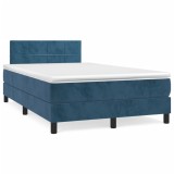 vidaXL Pat box spring cu saltea, albastru &icirc;nchis, 120x190 cm, catifea