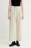 Gestuz pantaloni din lana femei, culoarea bej, drept, high waist, 10910011