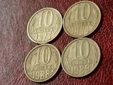Lot 4 monede Rusia / URSS: 10 copeici 1973+ 1984 + 1988 + 1989, stari aUNC / UNC