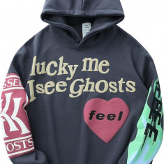 Z Lucky Me I See Ghosts Hoodie Hip Hop Hooded Gri X-Large-XX-Large