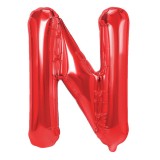 Balon folie metalizata litera n, flippy, 40 cm, umflati cu heliu sau aer, ambalaj individual, pai inclus, rosu