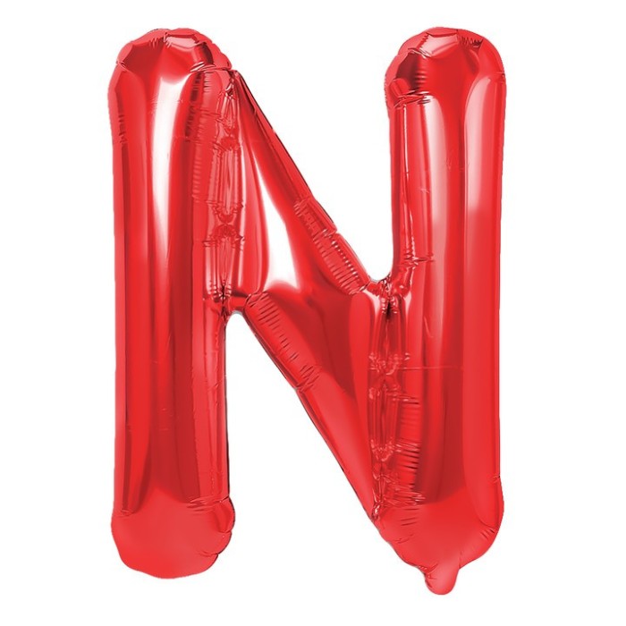 Balon folie metalizata litera n, flippy, 40 cm, umflati cu heliu sau aer, ambalaj individual, pai inclus, rosu
