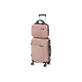 Leziter Set Valize TraveLux Pro VI Roti ABS Roz-Auriu pentru Bagaj de Mana si Cabina Wizz Air Ryanair