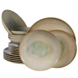 Set farfurii 18 piese, 6 persoane, Shell, Crem cu margine maro