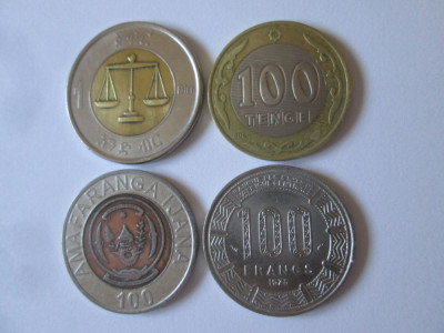 Lot 4 monede din diferite țări:Etiopia,Kazakhstan,Rwanda,Gabon 100 Francs 1975 foto