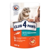 Club 4 Paws Premium, Hrana Umeda Pisici cu Macrou in Sos, 24 x 100g. Adulti, Omega 3+6, Integramix, Fara Coloranti