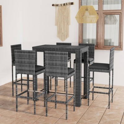 vidaXL Set mobilier bar de grădină cu perne, 7 piese, gri, poliratan foto