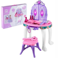 Masuta de machiaj pentru fetite cu sunete interactive si lumini, uscator de par si scaunel, 60 cm inaltime foto