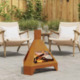 vidaXL Vatră de foc cu horn, 50x43x52 cm, oțel corten