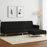 Canapea extensibilă cu taburet, 2 locuri, negru, textil