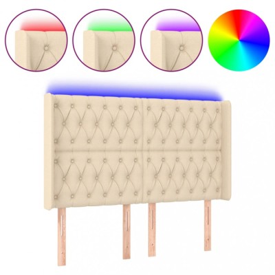 Tablie de pat cu LED, crem, 163x16x118/128 cm, textil foto