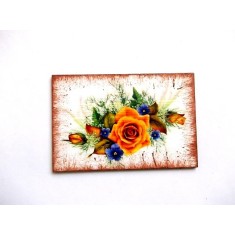 magnet frigider cu trandafir galben si flori albastre 35958