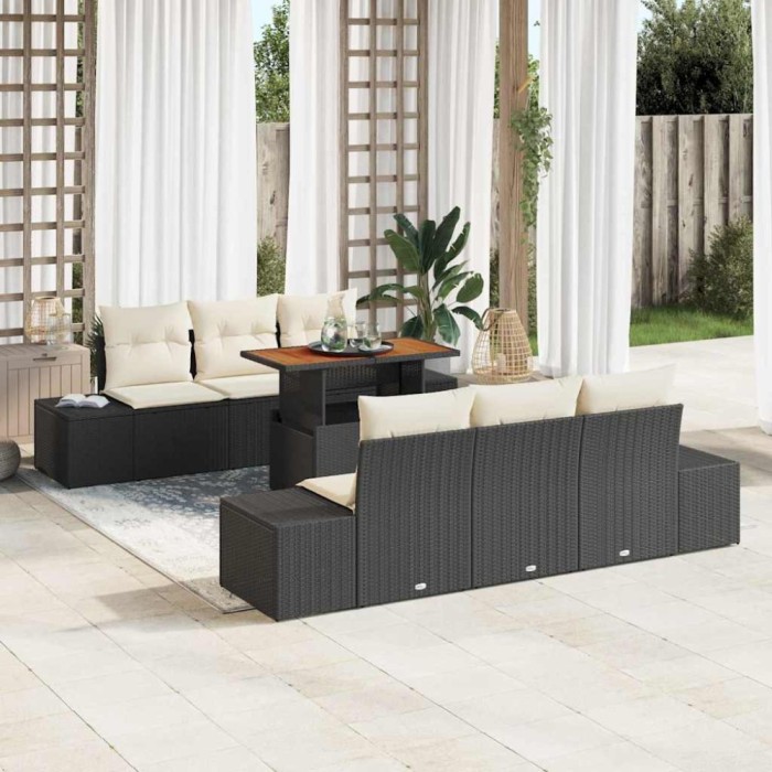 vidaXL Set de masă pentru grădină 7 pcs Negru și Crem 100 x 55 x 73 cm 3349907