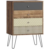 HOMCOM Comodă cu 4 sertare Picioare tip furcă din oțel Stil boem 60x39x86 cm Multicolor | Aosom Romania