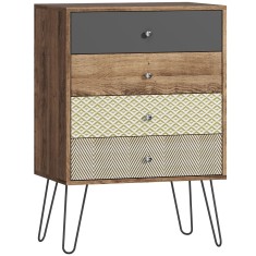 HOMCOM Comodă cu 4 sertare Picioare tip furcă din oțel Stil boem 60x39x86 cm Multicolor | Aosom Romania
