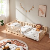 Pat copii Montessori Tanna 90x200 cm din lemn natural, cu protectie