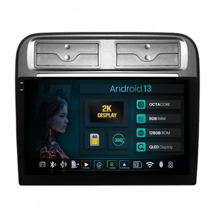 Navigatie 2K Fiat Punto / Fiat Linea 2007-2014 8GB RAM Android 13 Octacore Slot Sim 4G DSP GPS Wi-FI Carplay Android Auto USB Bluetooth Waze Touchscre
