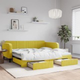 VidaXL Pat de zi cu extensie și sertare, galben, 100x200 cm, catifea