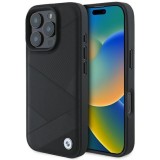 Husa pentru iPhone 16 Pro - BMW Natural Sign Leather Crossing Lines Pattern (BMHCP16L23RCGPK) - Black