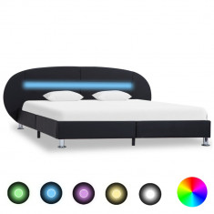 vidaXL Cadru de pat cu LED, negru, 140 x 200 cm, piele ecologică foto