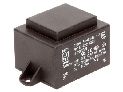 Transformator &amp;icirc;ncapsulat 6VA 230V 9V PCB foto