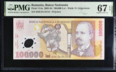 100000 lei 2004 PMG67 UNC bancnota gradata