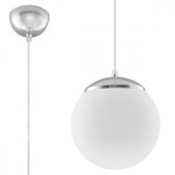 Lampă Suspendată Ugo Alb/Crom Oțel/Sticlă 1 Bec Minge Minimalist De Interior