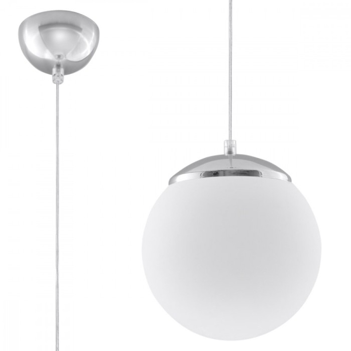 Lampă Suspendată Ugo Alb/Crom Oțel/Sticlă 1 Bec Minge Minimalist De Interior