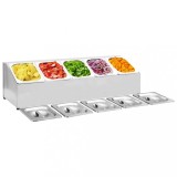 Recipient Gastronorm 5 Secțiuni GN 1/6 vidaXL, Oțel Inoxidabil, 82.5x22.5x21.5cm, Argintiu, Suport Salate, Restaurante, Hoteluri, Capac