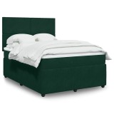 vidaXL Pat box spring cu saltea, verde &icirc;nchis, 140x200 cm, catifea 3292355
