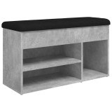 Banca de pantofi, gri beton, 82x32x45,5 cm, lemn prelucrat