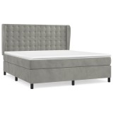 Cumpara ieftin Pat box spring cu saltea, gri deschis, 180x200 cm, catifea