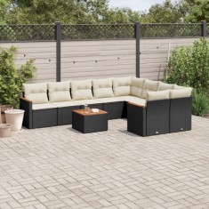 Gossi set canapele de gradina cu perne, 10 piese, negru, poliratan