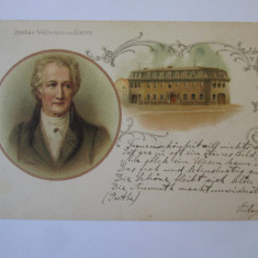 Rară! Carte poștală litografie romaneasca:Johann W.von Goethe si casa lui 1899