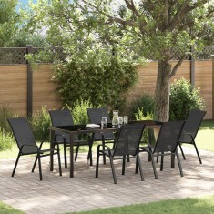 vidaXL Set de dining pentru grădină cu 7 piese, oțel negru și Textilene. foto