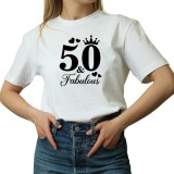 Tricou Dama cu mesaj amuzant, Zi de nastere 50 ani La multi ani, alb, S
