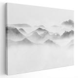 Tablou canvas munti in ceata alb, negru 1305 Tablou canvas pe panza CU RAMA 50x70 cm