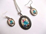 set pandantiv , cercei cu sticla cu model floral 34138