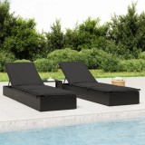 Șezlong vidaXL cu Masă, Negru, Poliratan, Reglabil, Perna Inclusă, 201x55 cm, Ideal Piscina/Gradina/Balcon